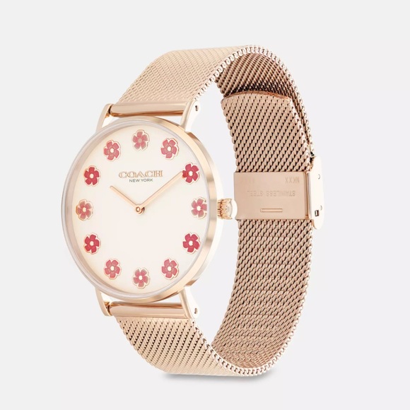 Coach NIB Perry 36mm Tea Rose Markers & Rose Goldtone Mesh Bracelet Watch - Picture 1 of 7